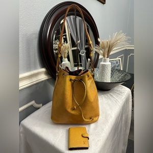 Louis Vuitton Noe Epi leather bucket bag and snap front card holder bundle